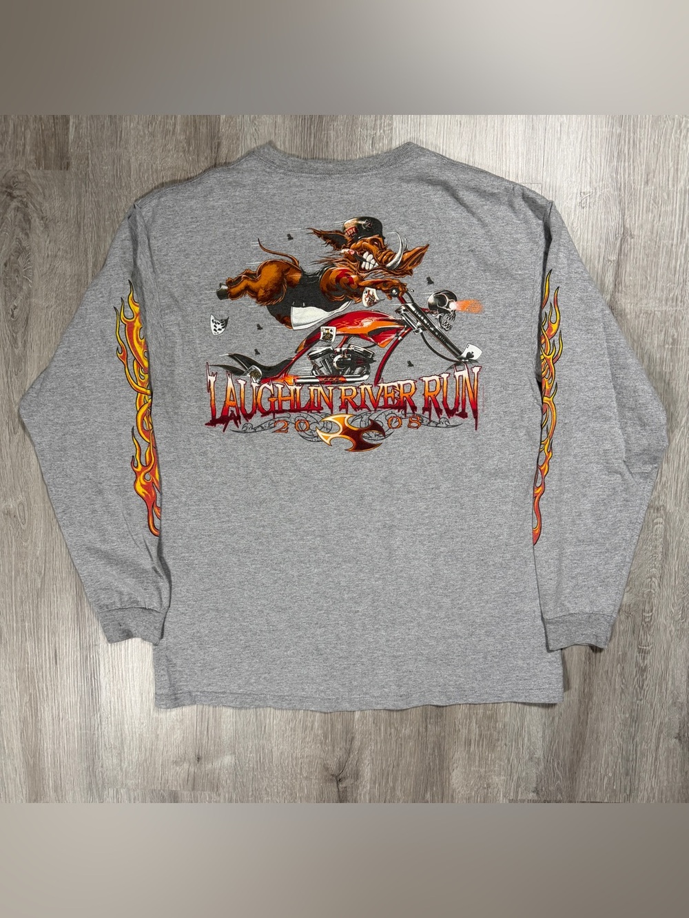 Vintage 2008 Laughlin River Run Motorcycle Long Sleeve Shirt Large Bikercore